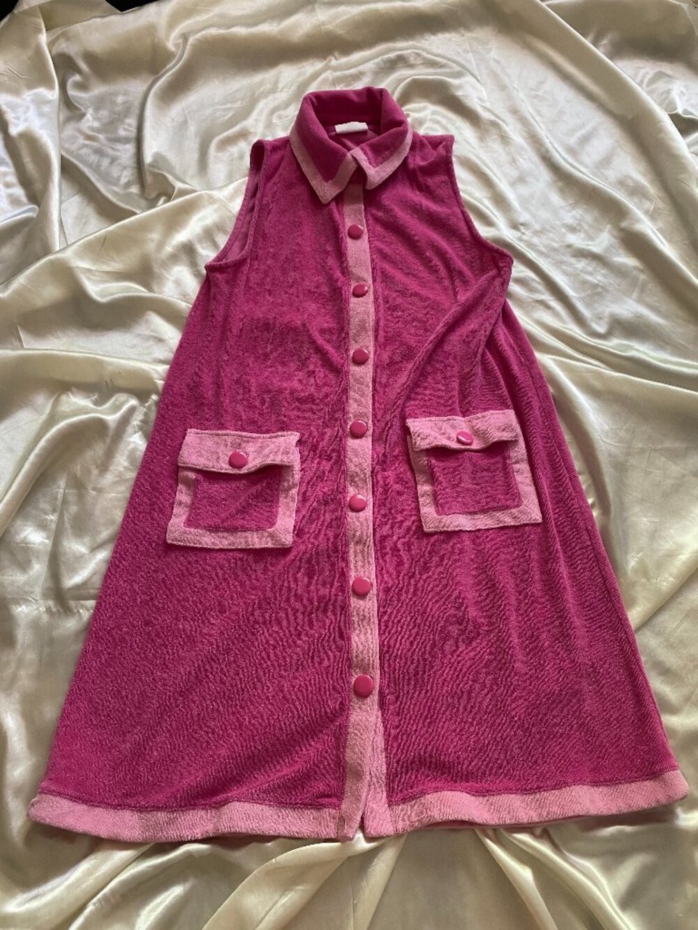 Lake Pajamas X Atlantic Pacific Terry Darcy Dress In Lychee Pink Small